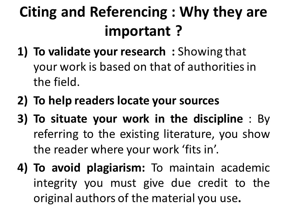 explain the importance of referencing in a research report