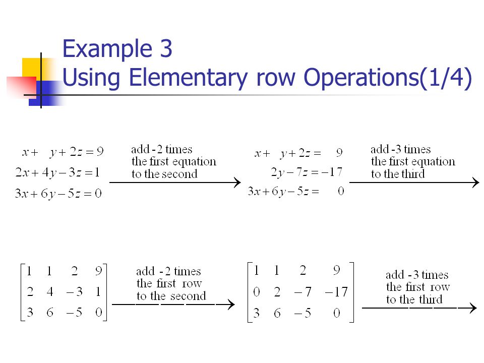 Example 3 Using Elementary row Operations(1/4)