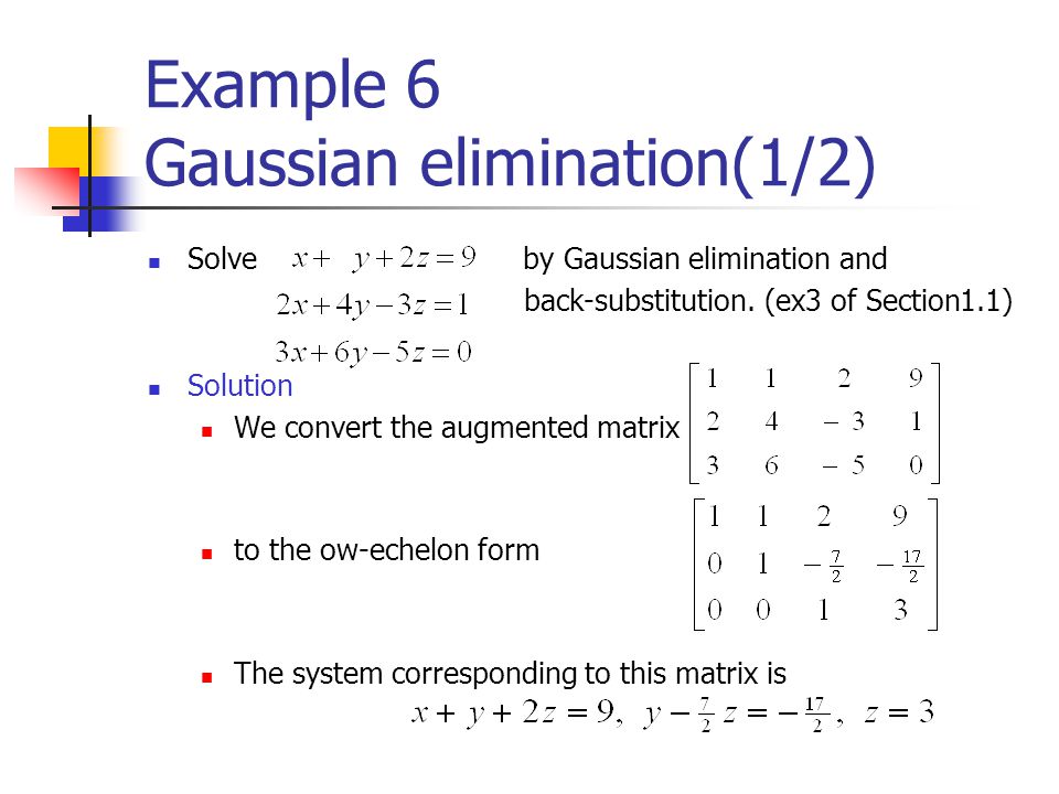Example 6 Gaussian elimination(1/2)