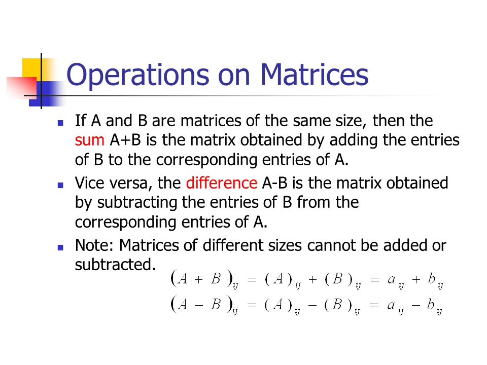 Operations on Matrices
