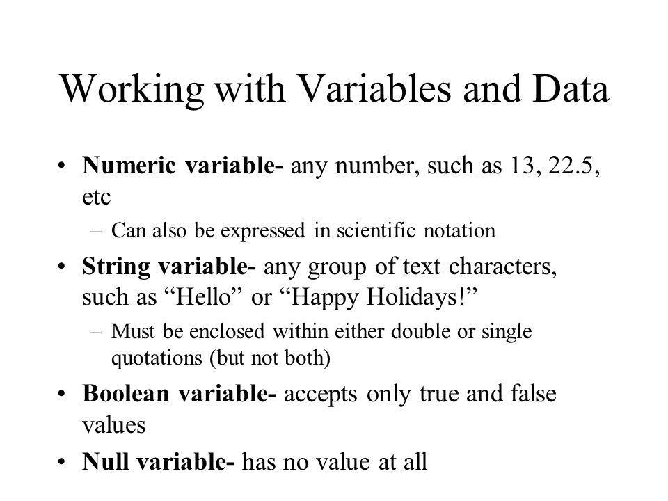 Working with Variables and Data