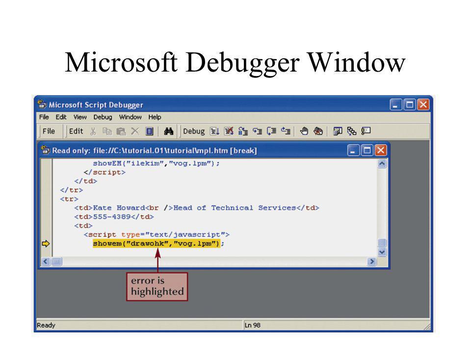Microsoft Debugger Window