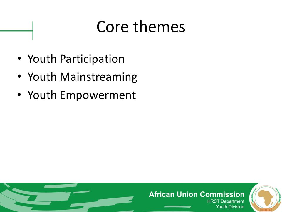 Core themes Youth Participation Youth Mainstreaming Youth Empowerment