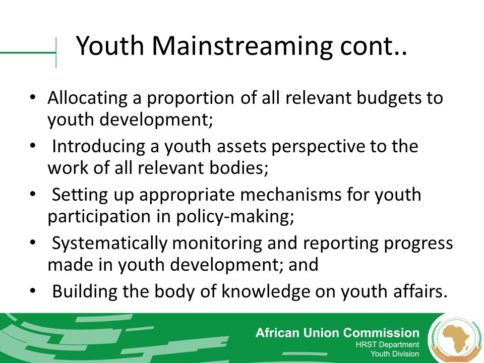 Youth Mainstreaming cont..
