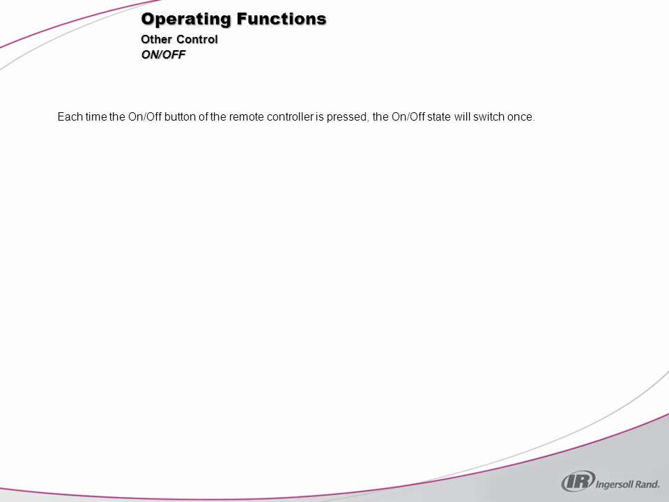 Operating Functions Other Control ON/OFF