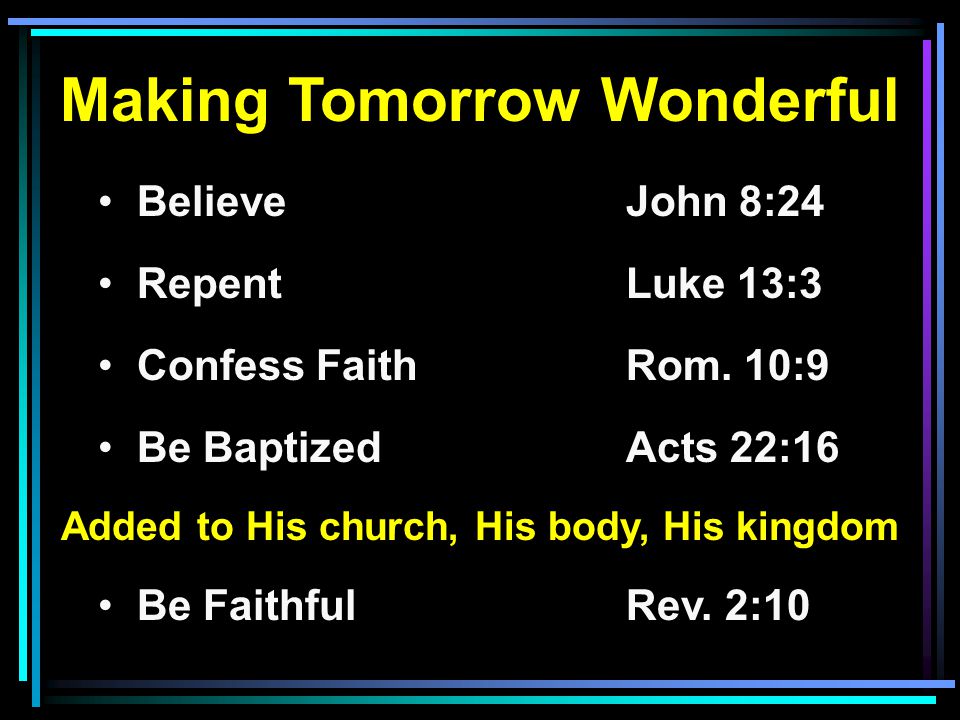 Making Tomorrow Wonderful Added to His church, His body, His kingdom