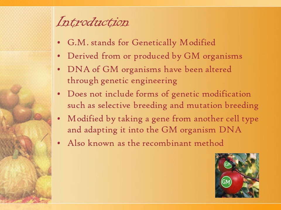 Introduction G.M. stands for Genetically Modified