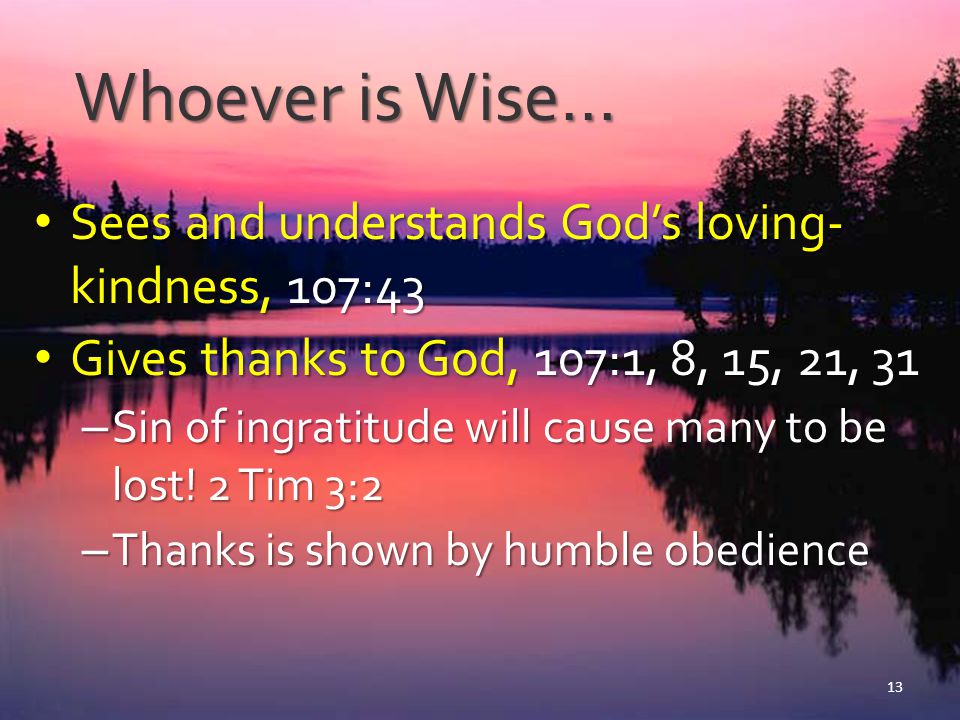 Whoever is Wise… Sees and understands God’s loving- kindness, 107:43