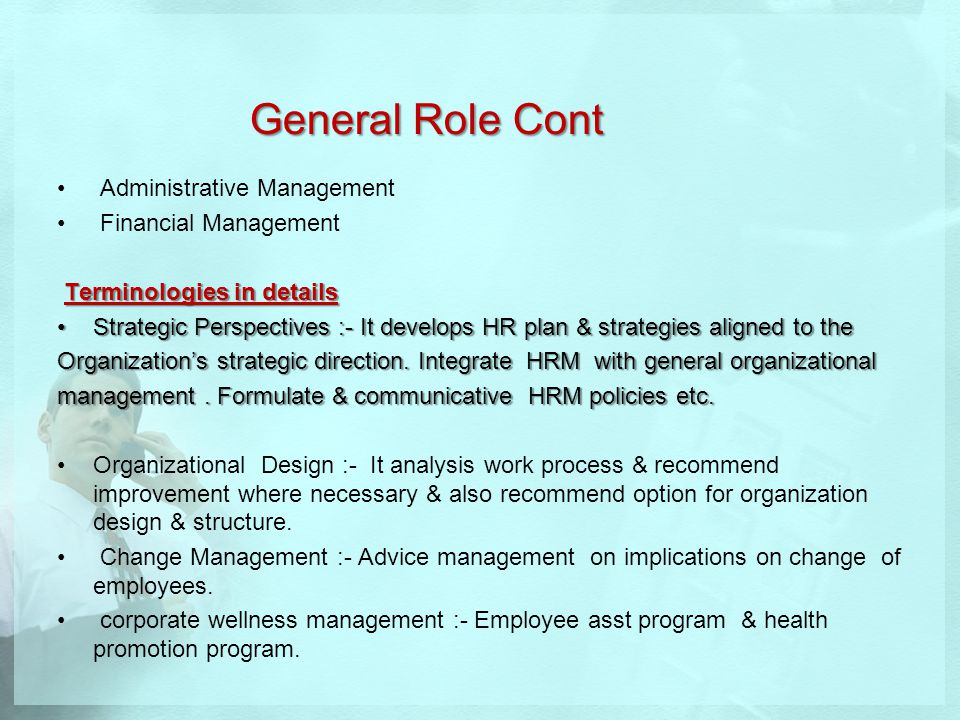 General Role Cont Administrative Management Financial Management