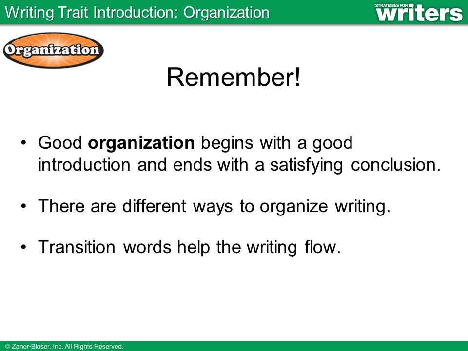 Writing Trait Introduction: Organization
