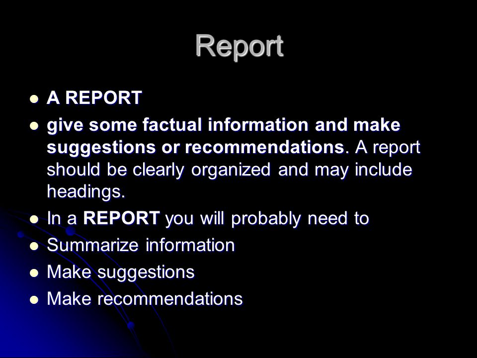 Report A REPORT.