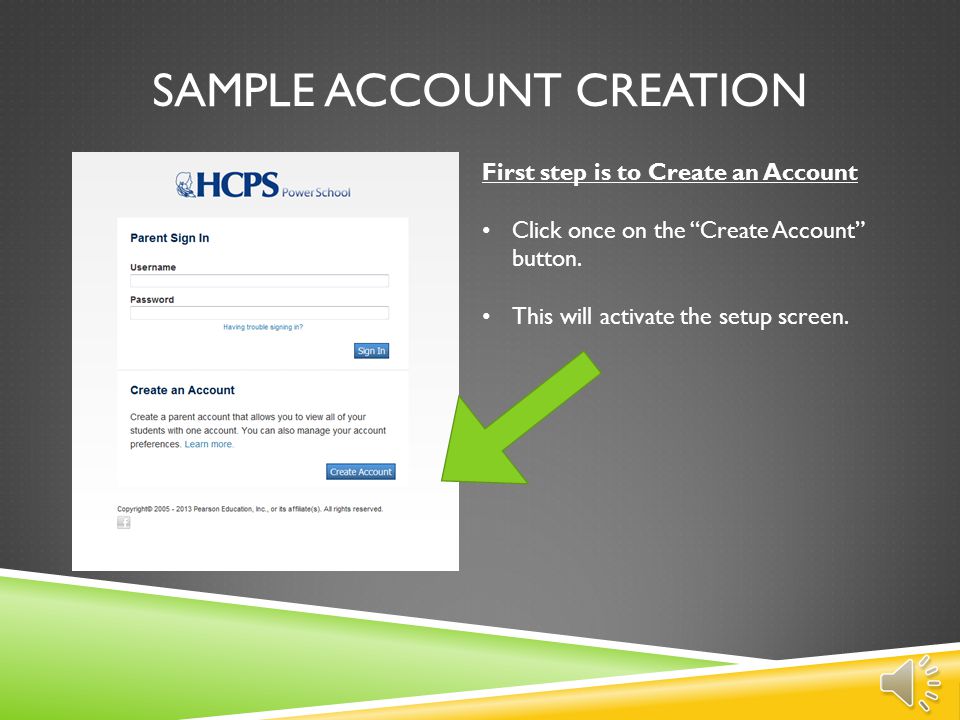 Sample account creation