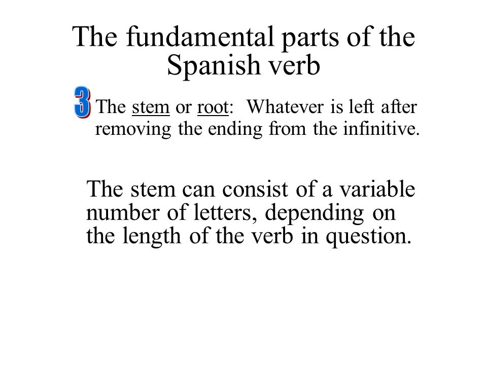 The fundamental parts of the Spanish verb