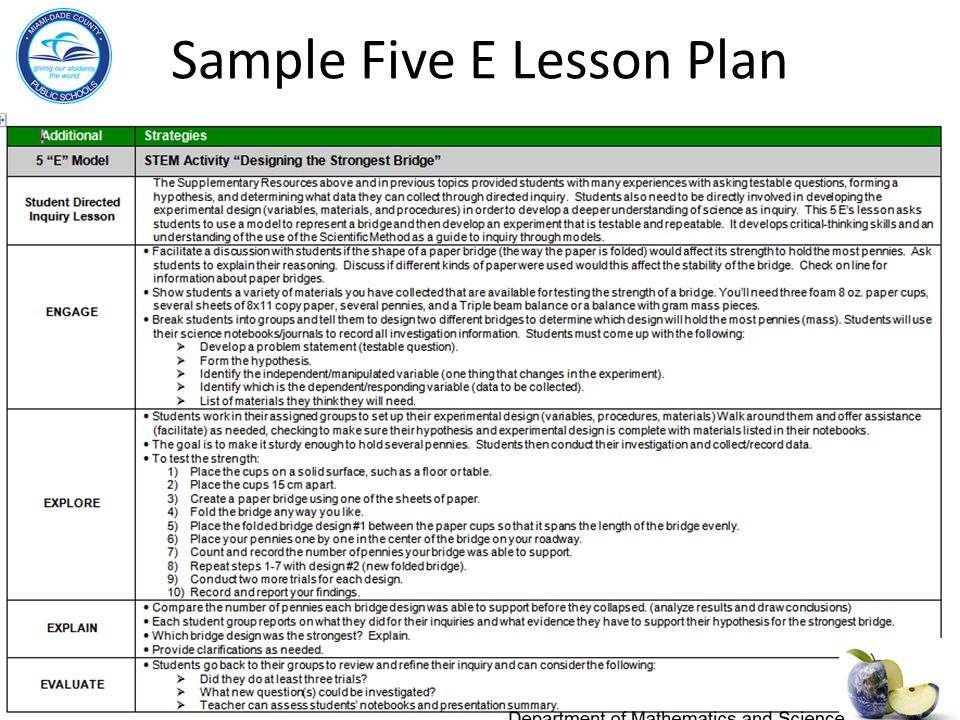 Sample Five E Lesson Plan