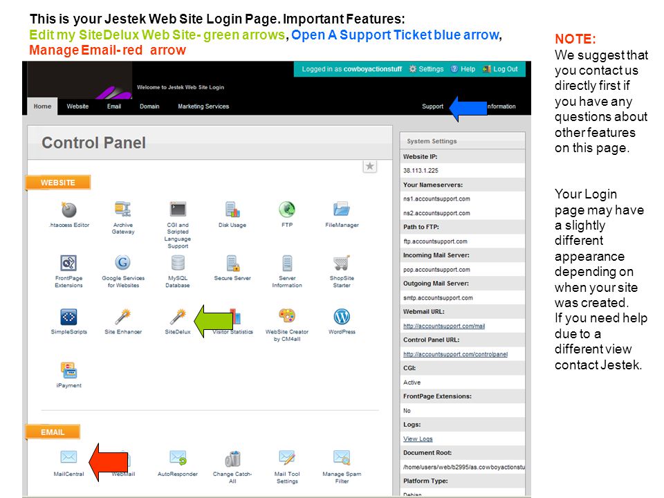 This is your Jestek Web Site Login Page. Important Features: