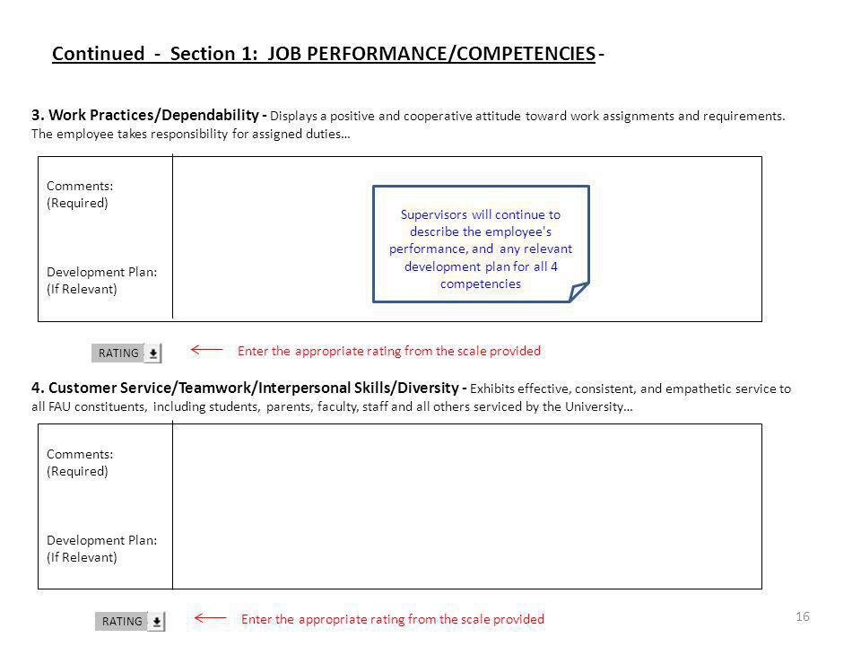 Continued - Section 1: JOB PERFORMANCE/COMPETENCIES -