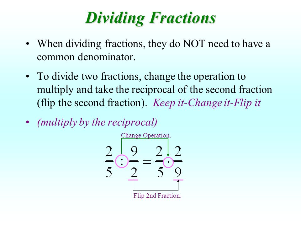 Dividing Fractions When dividing fractions, they do NOT need to have a common denominator.