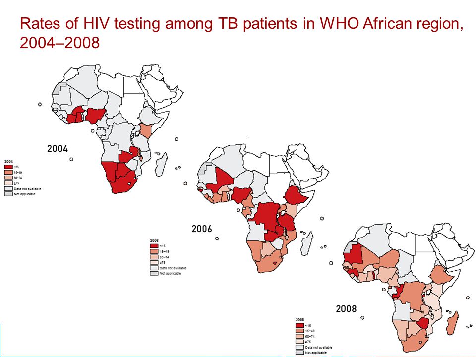 Rates of HIV testing among TB patients in WHO African region, 2004–2008