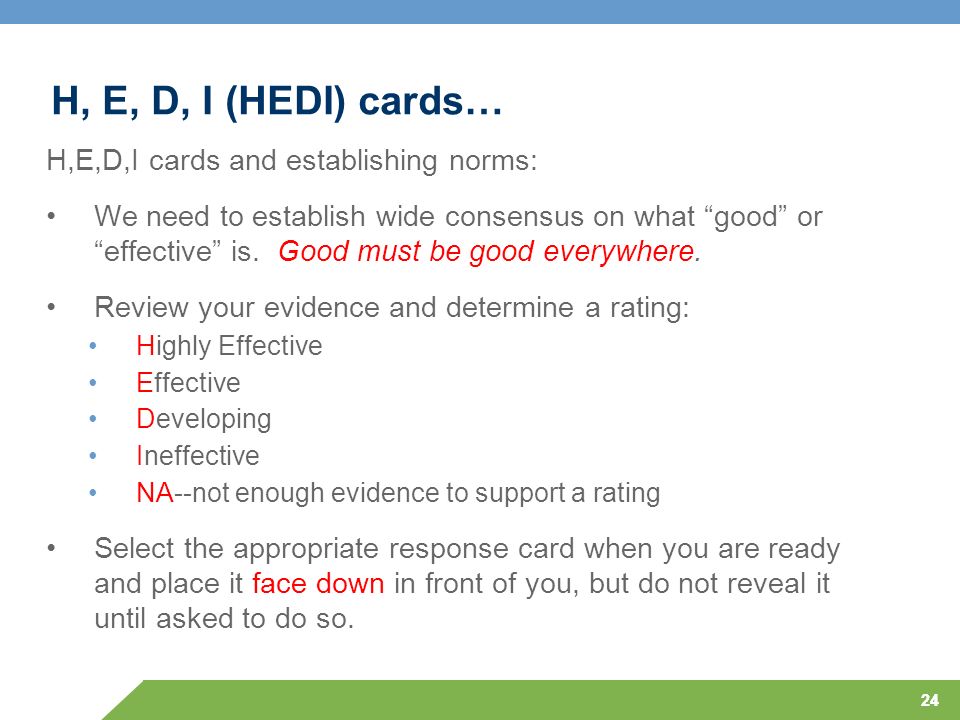 H, E, D, I (HEDI) cards… H,E,D,I cards and establishing norms: