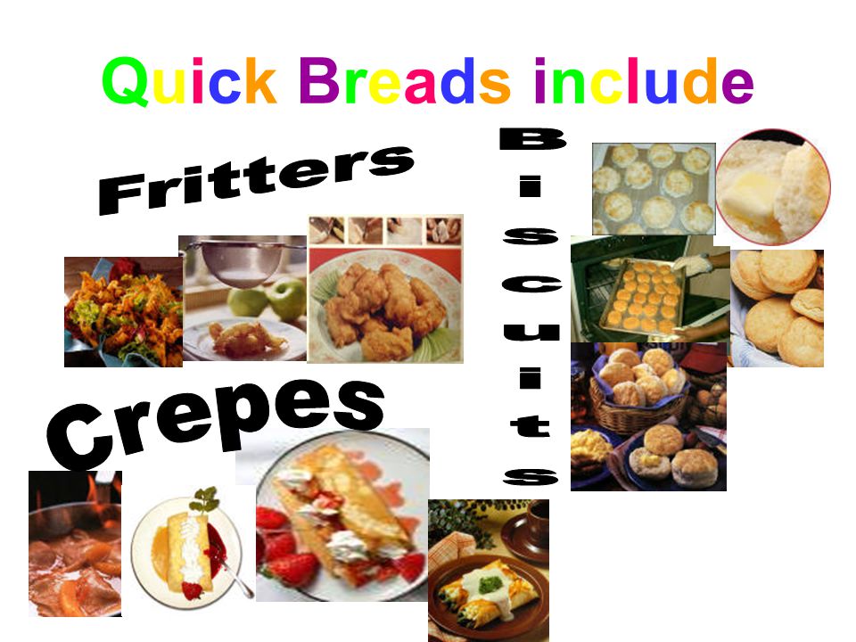 Quick Breads include Fritters Biscuits Crepes