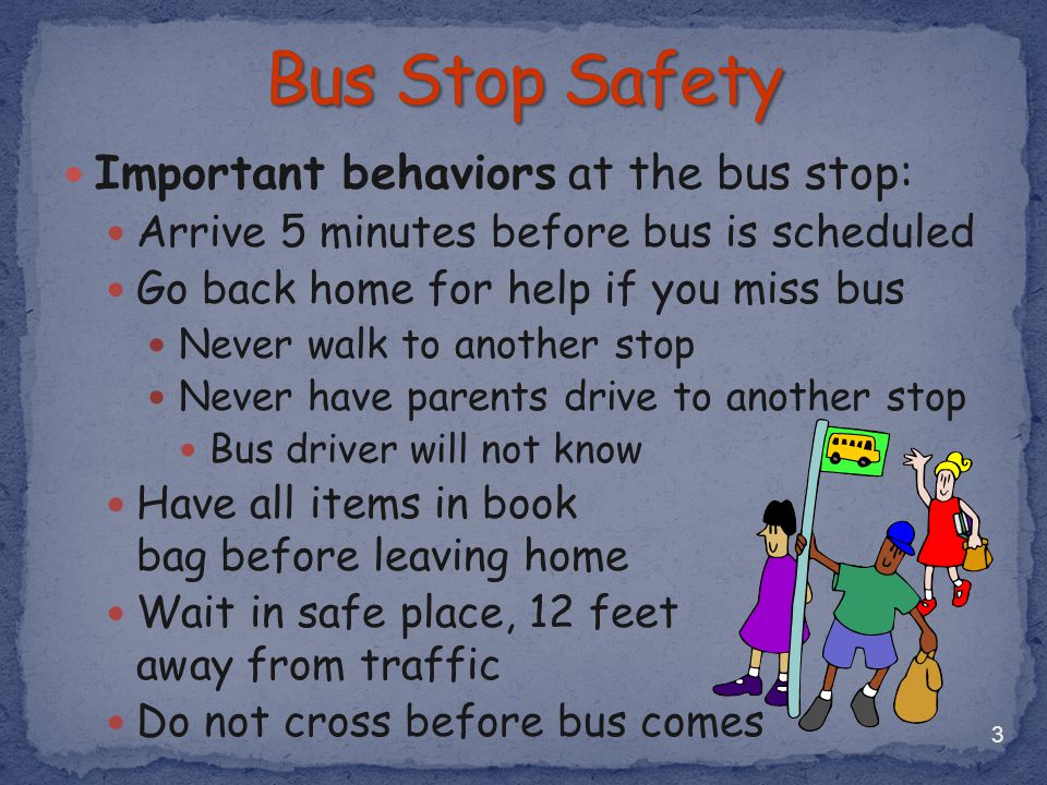 Bus Stop Safety Important behaviors at the bus stop: