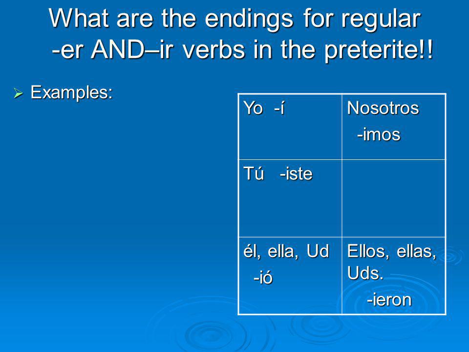What are the endings for regular -er AND–ir verbs in the preterite!!