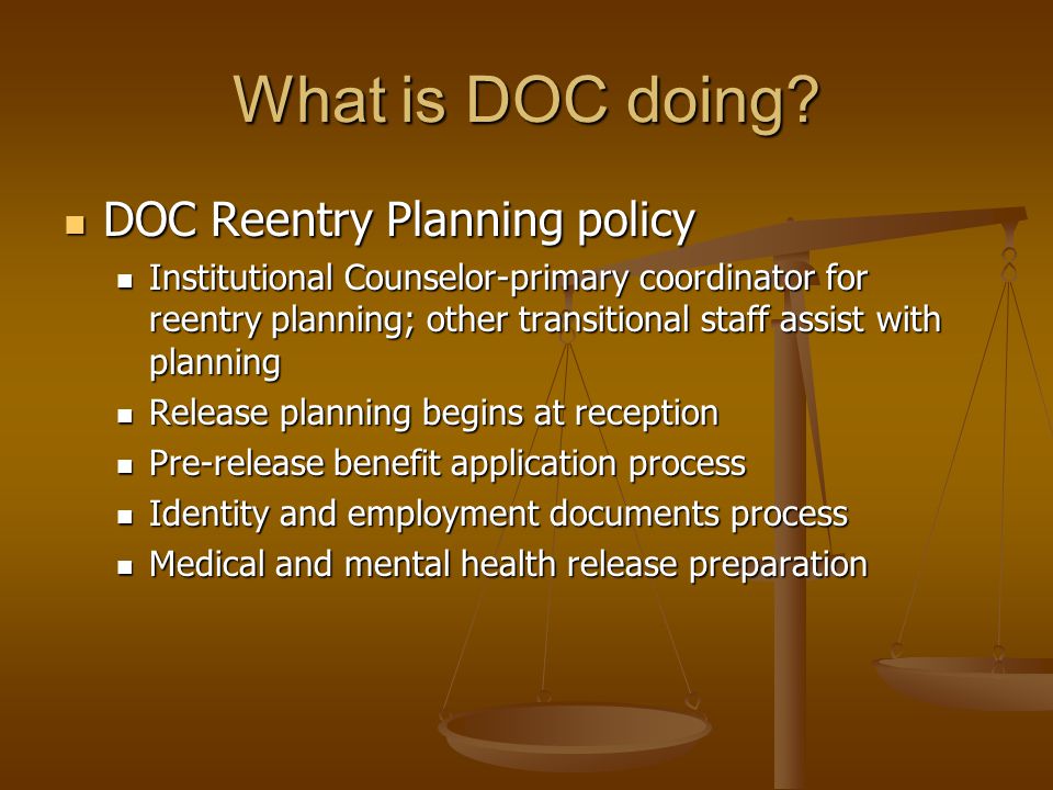 What is DOC doing DOC Reentry Planning policy