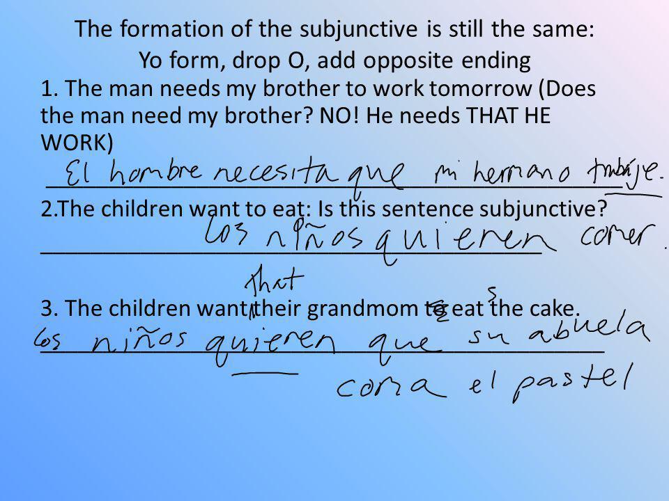 The formation of the subjunctive is still the same: Yo form, drop O, add opposite ending