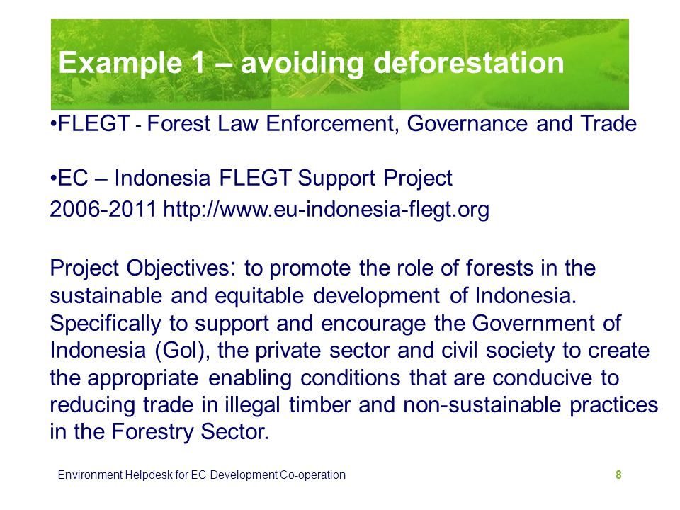 Example 1 – avoiding deforestation