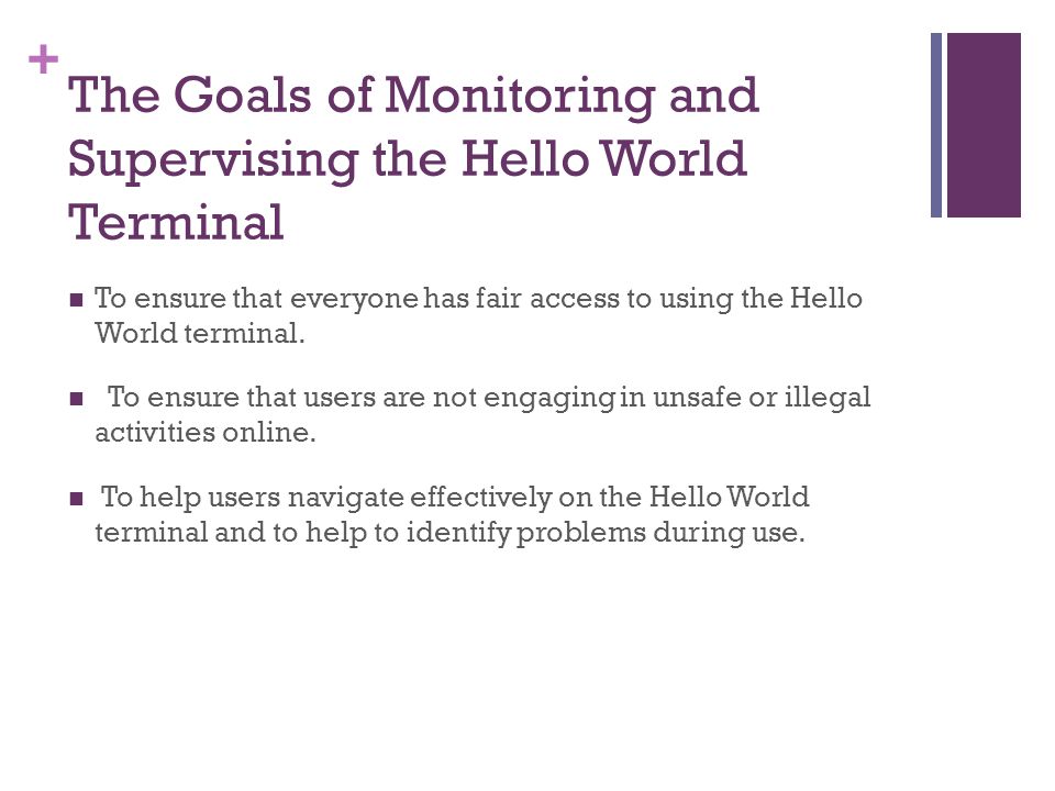 The Goals of Monitoring and Supervising the Hello World Terminal