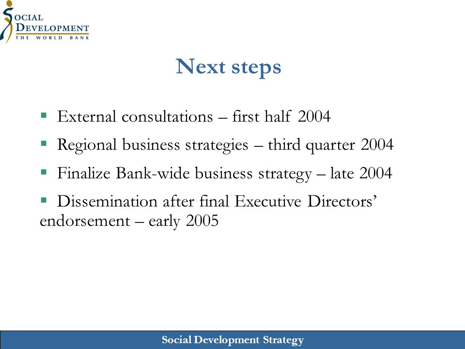 Next steps External consultations – first half 2004