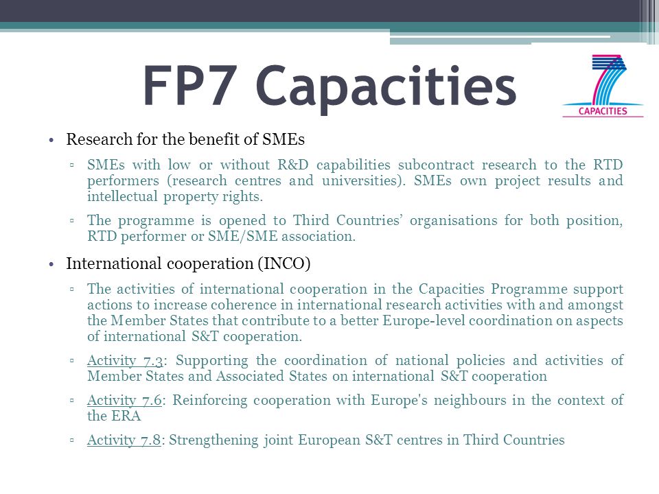FP7 Capacities Research for the benefit of SMEs