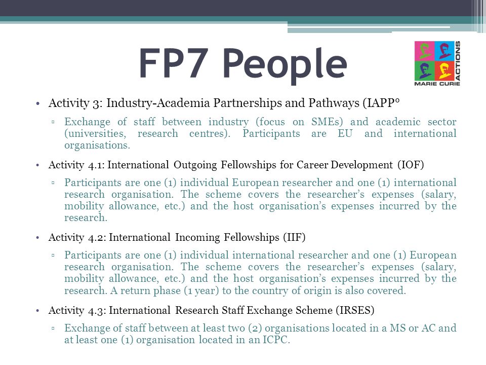 FP7 People Activity 3: Industry-Academia Partnerships and Pathways (IAPP°