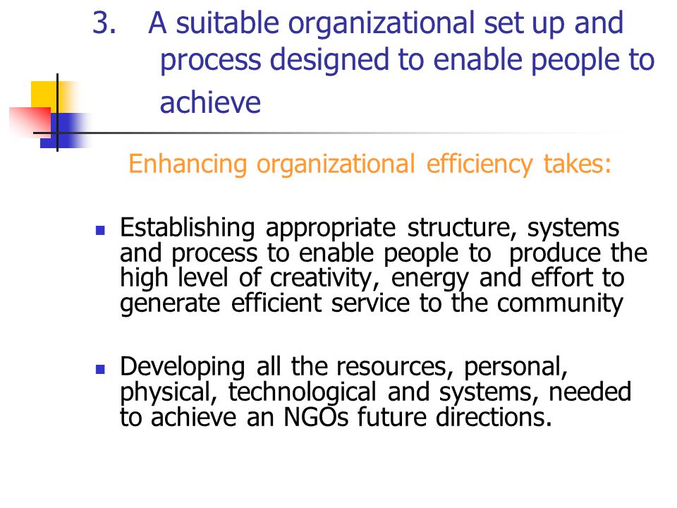 3. A suitable organizational set up and