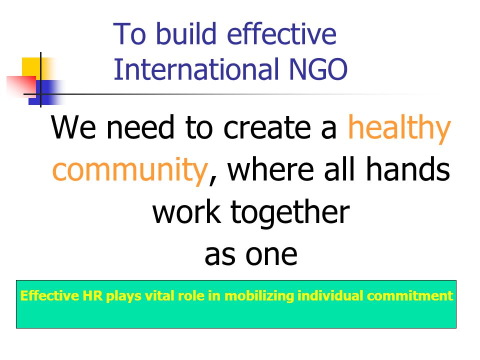 To build effective International NGO