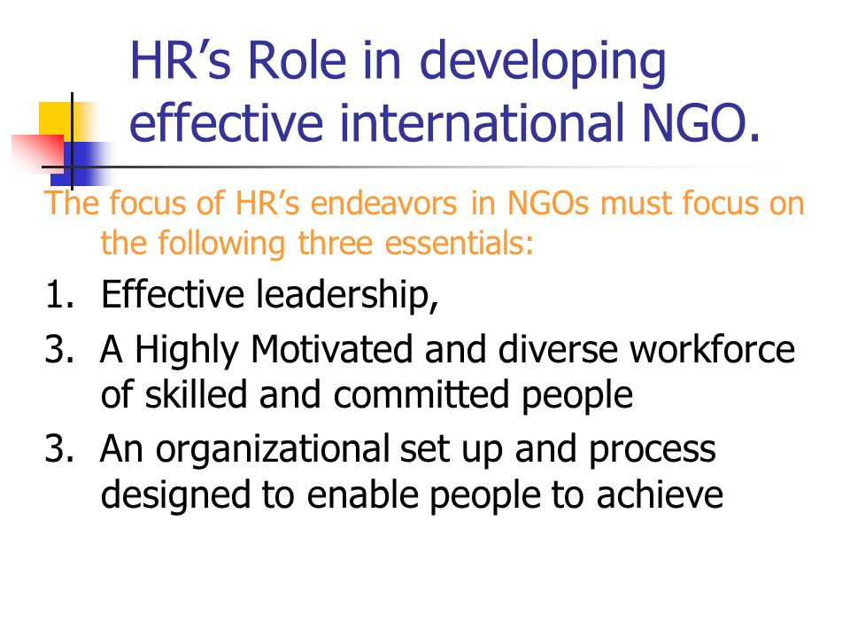 HR’s Role in developing effective international NGO.