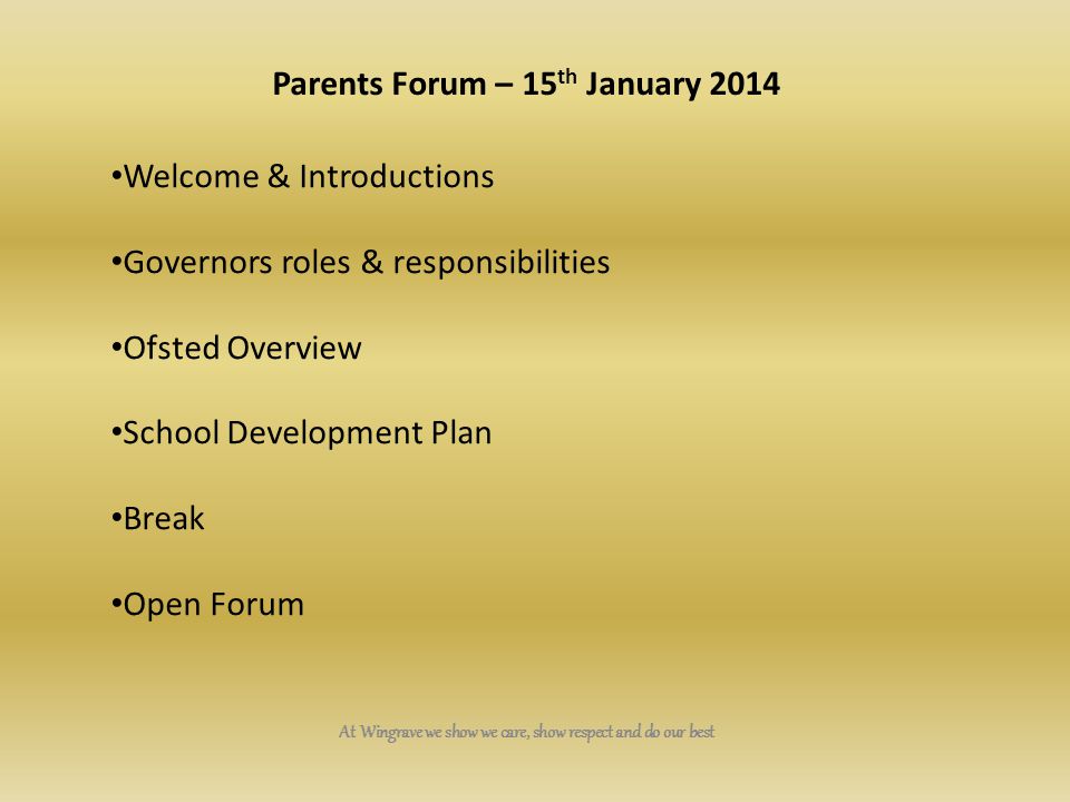 Parents Forum – 15th January 2014