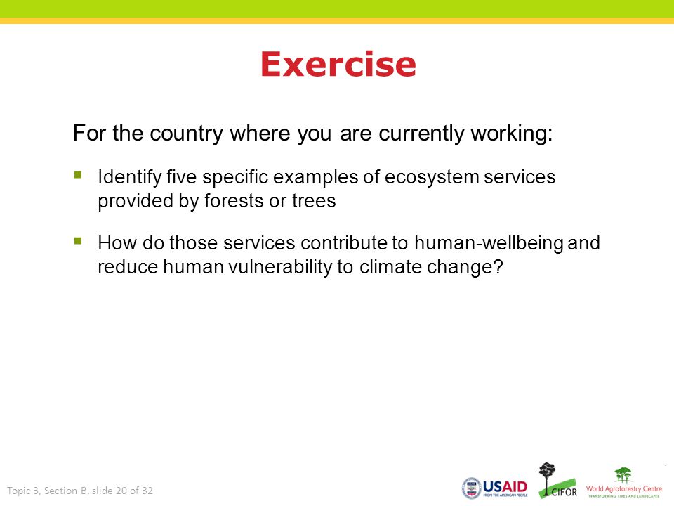 Exercise For the country where you are currently working:
