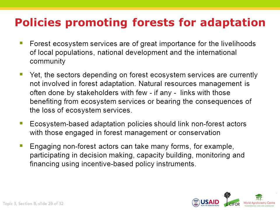 Policies promoting forests for adaptation