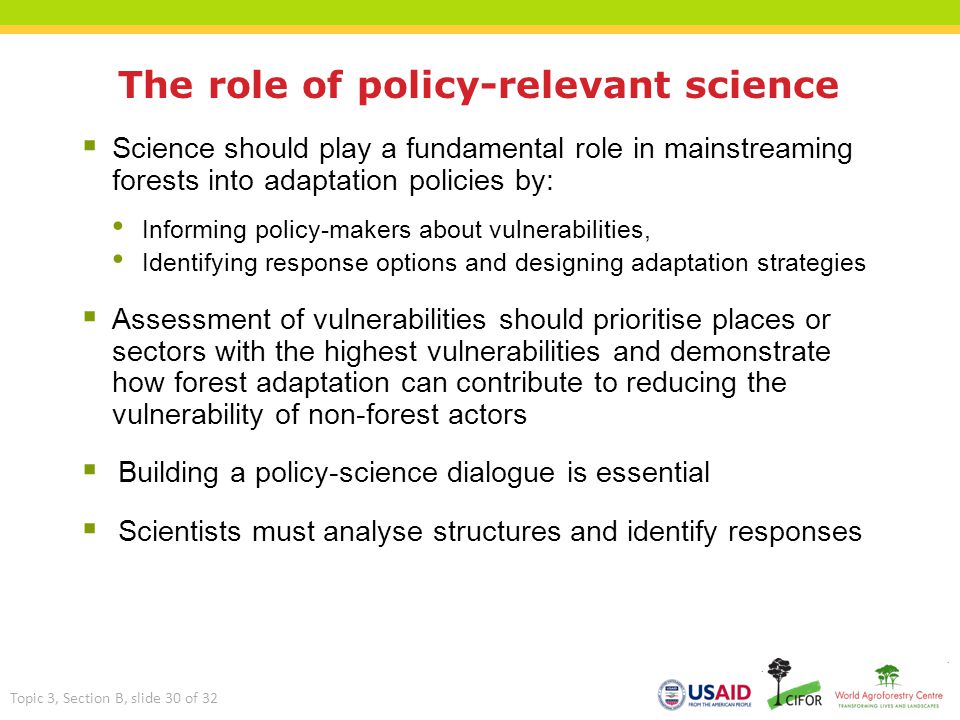 The role of policy-relevant science