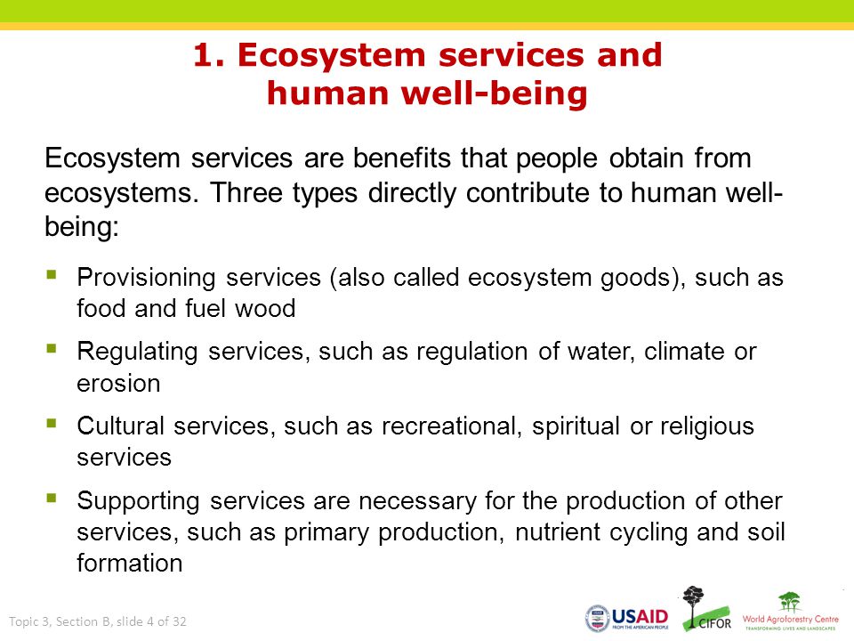 1. Ecosystem services and human well-being