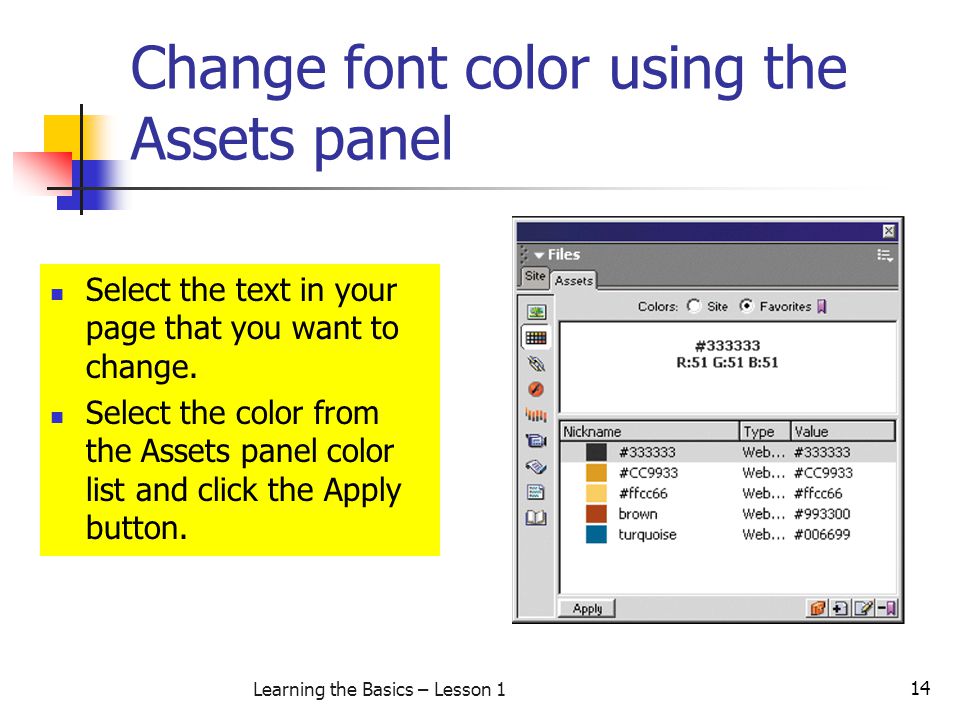 Change font color using the Assets panel