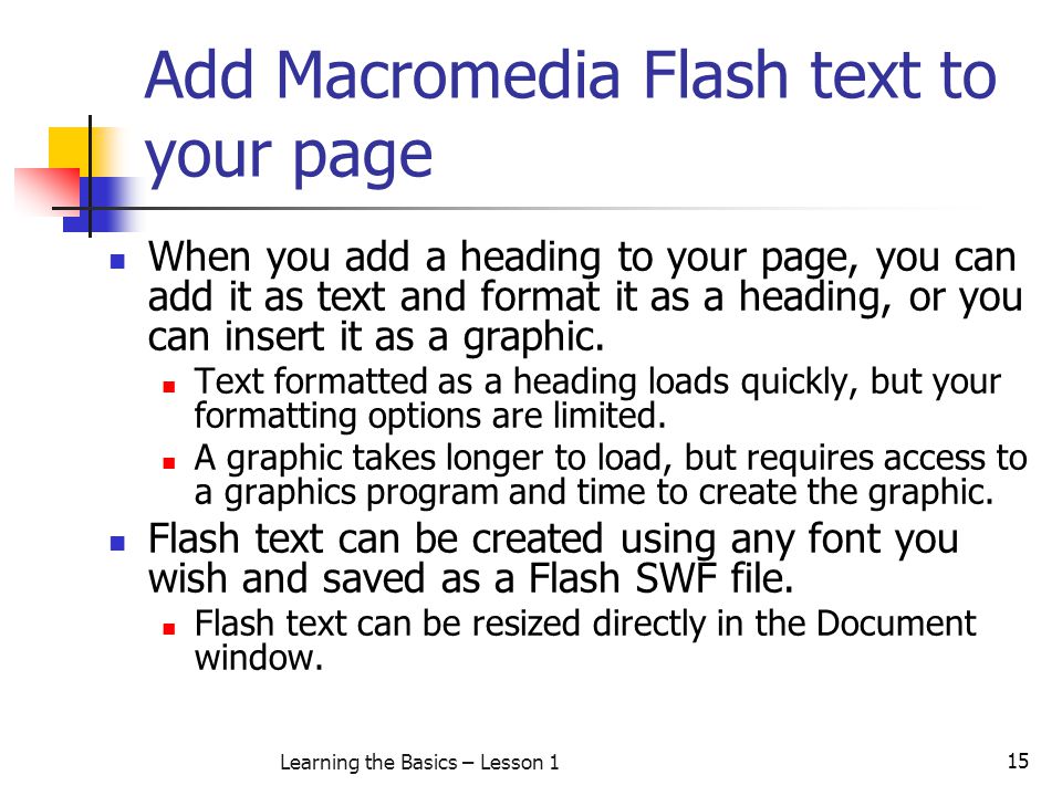 Add Macromedia Flash text to your page