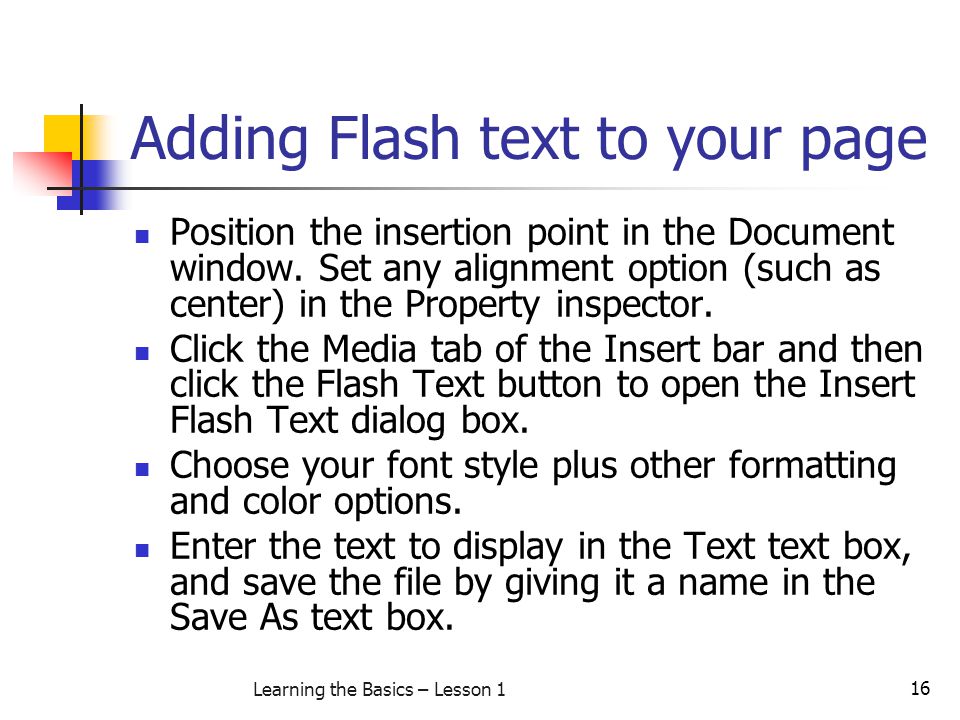 Adding Flash text to your page