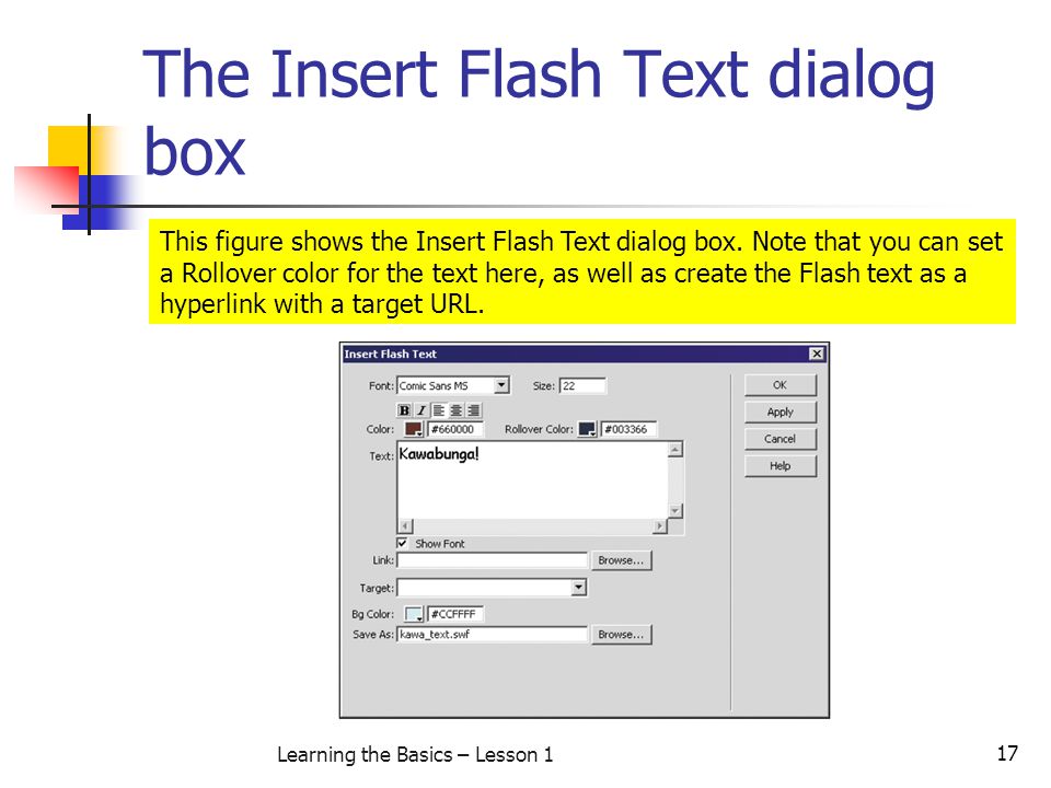 The Insert Flash Text dialog box