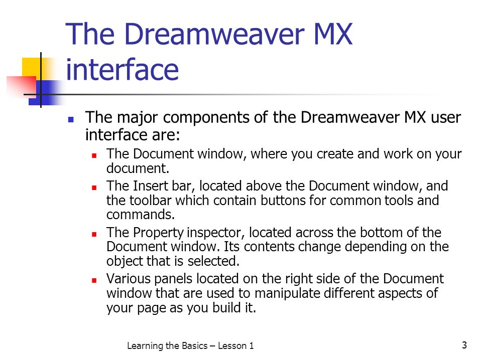 The Dreamweaver MX interface