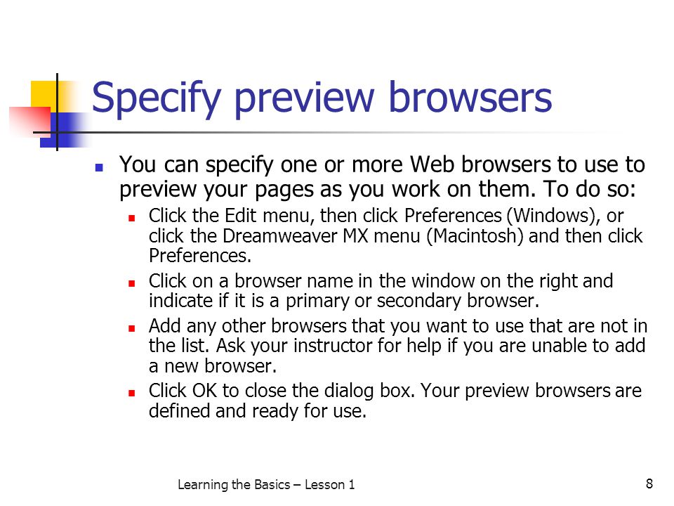 Specify preview browsers