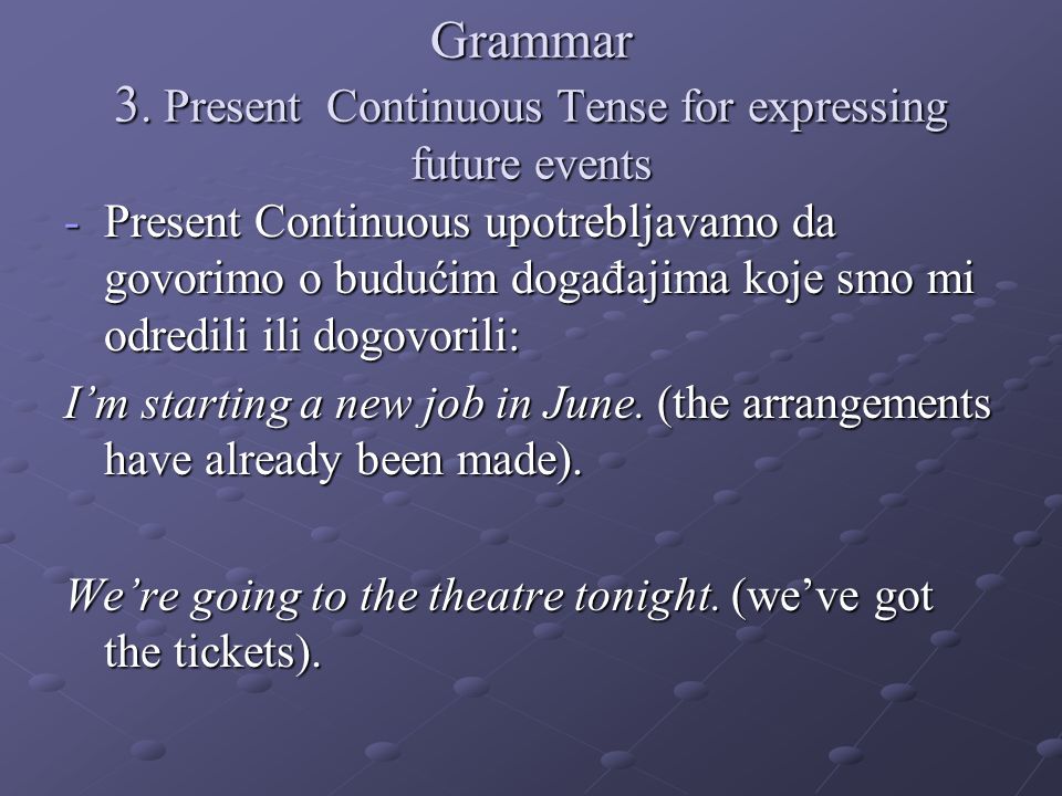 Grammar 3. Present Continuous Tense for expressing future events