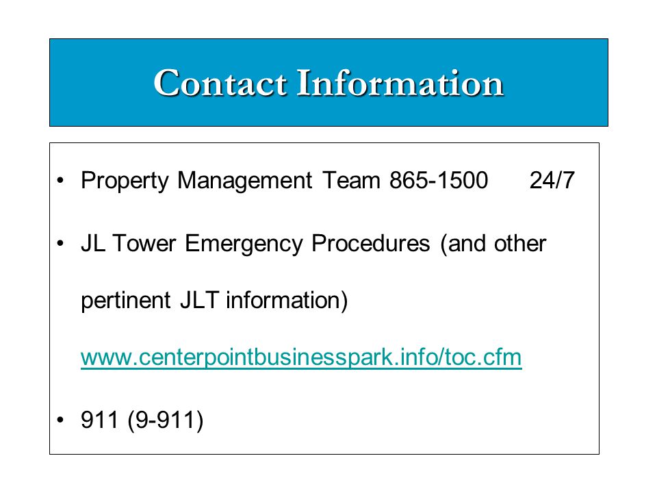Contact Information Property Management Team /7.