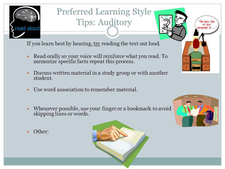 Preferred Learning Style Tips: Auditory